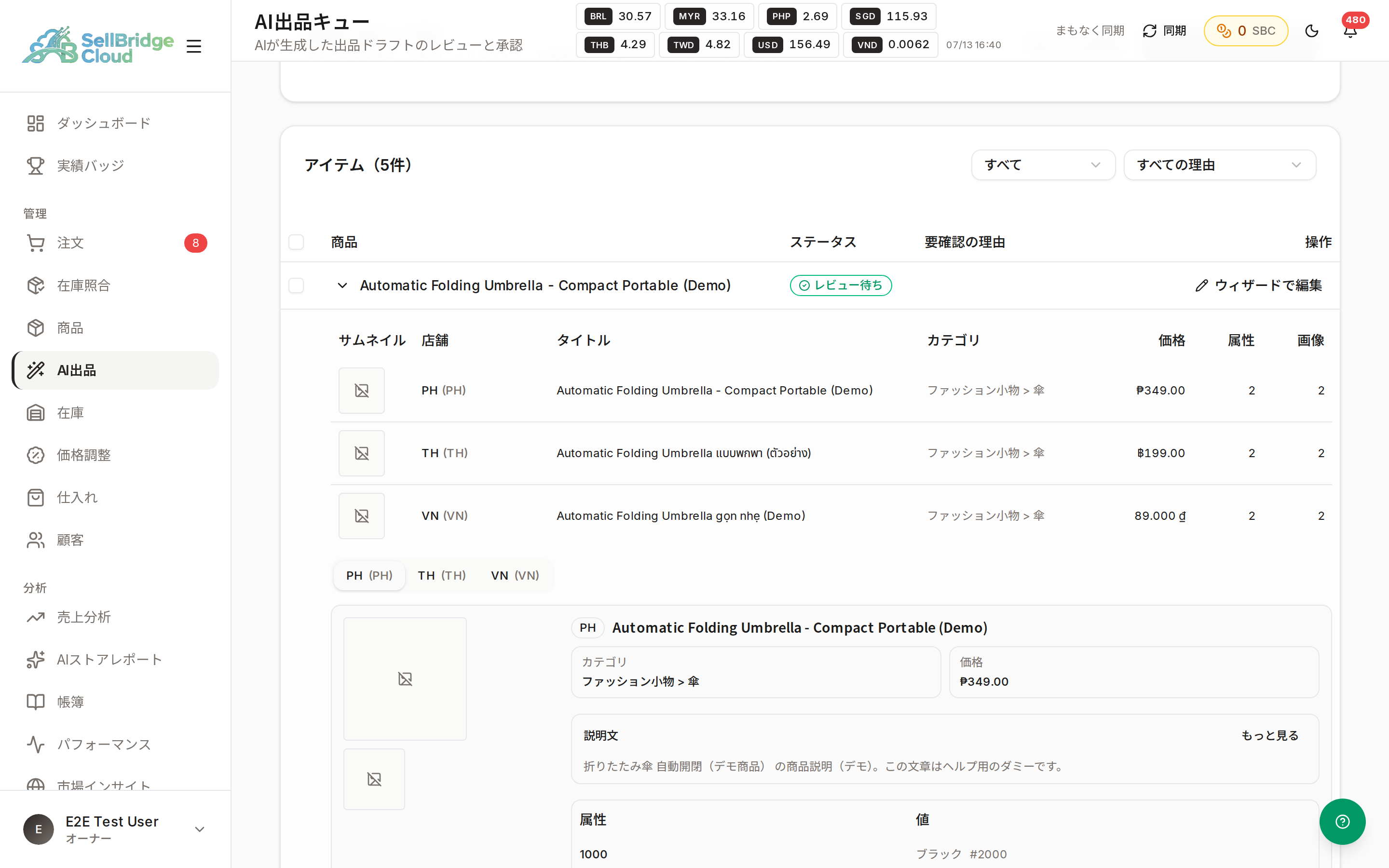 店舗別の出品内容