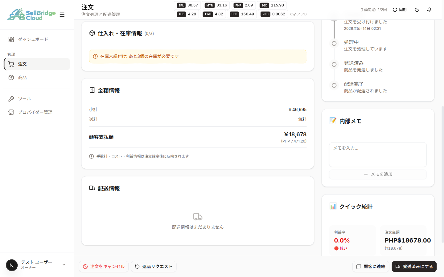 仕入れ・在庫情報と金額情報