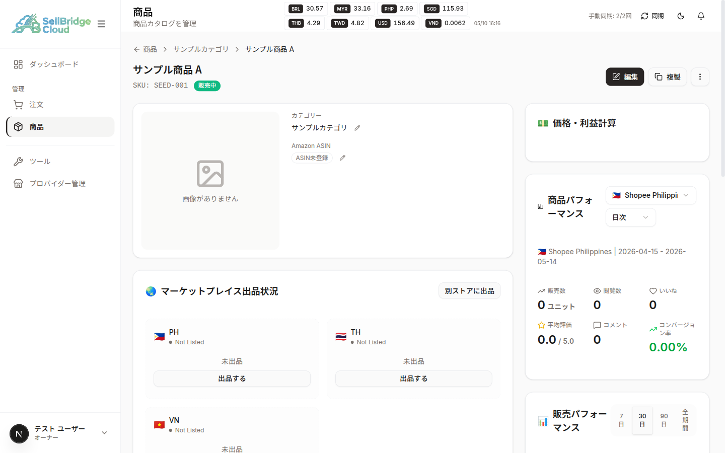 商品詳細の上部